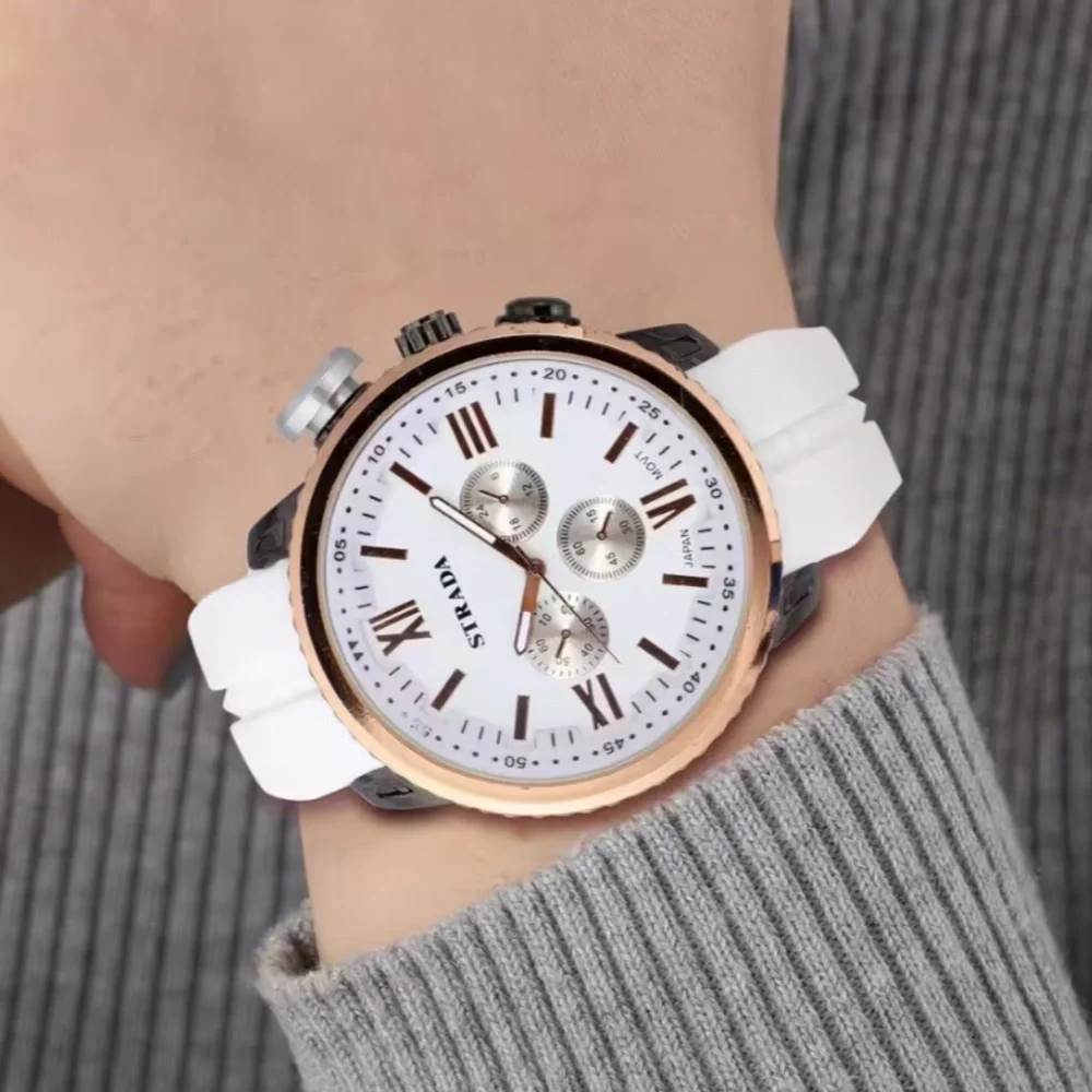 Strada Japanese Movement Steel Color false Button Dial Watch